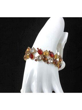 Vintage Gold,Red,Smoke,Clear,Gold Acrylic Insets Stretch Bracelet